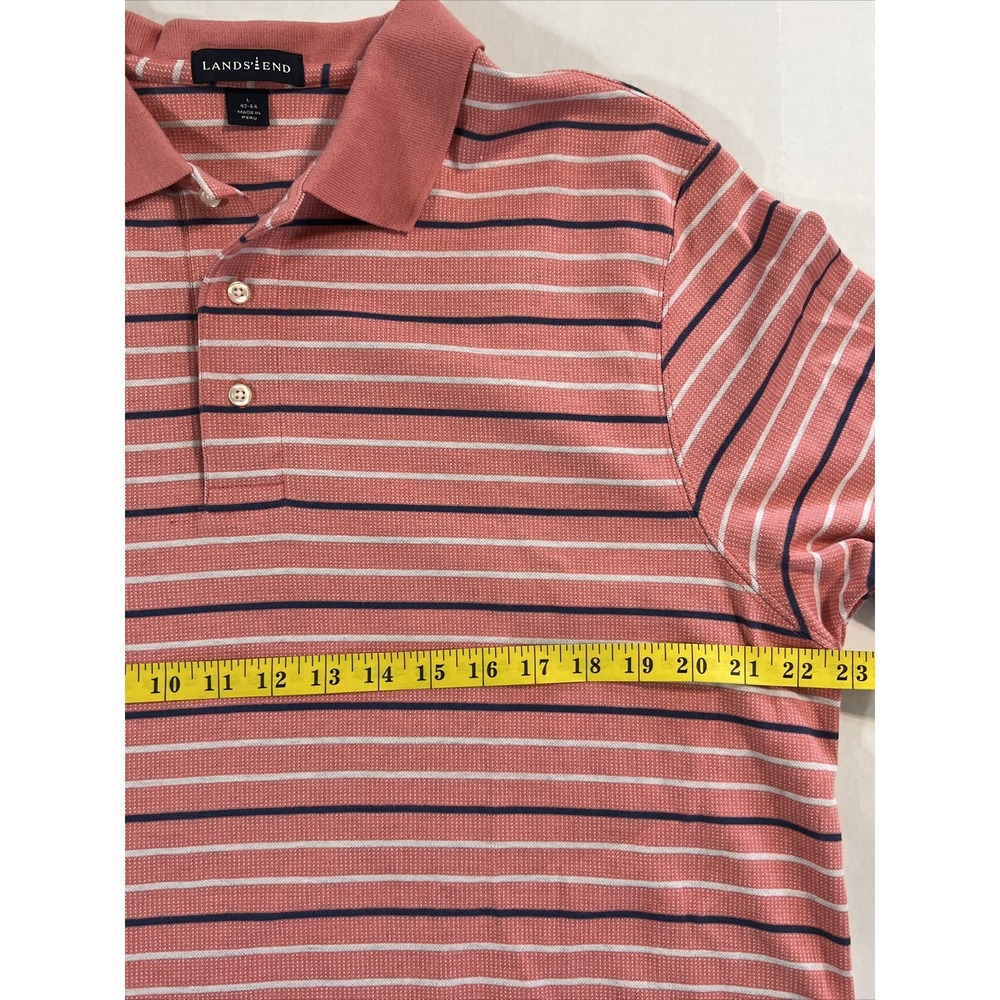 Lands' End Polo Shirt Pink W/Navy & White Stripes Mens SZ Large Classic Preppy - Picture 10 of 16